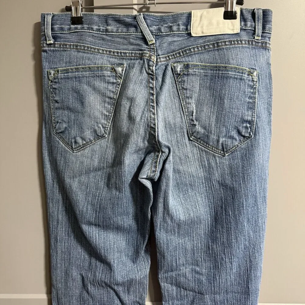 Loomstate Women Organic Cotton Justice Low Rise Bootcut Distress Jeans Waist 34